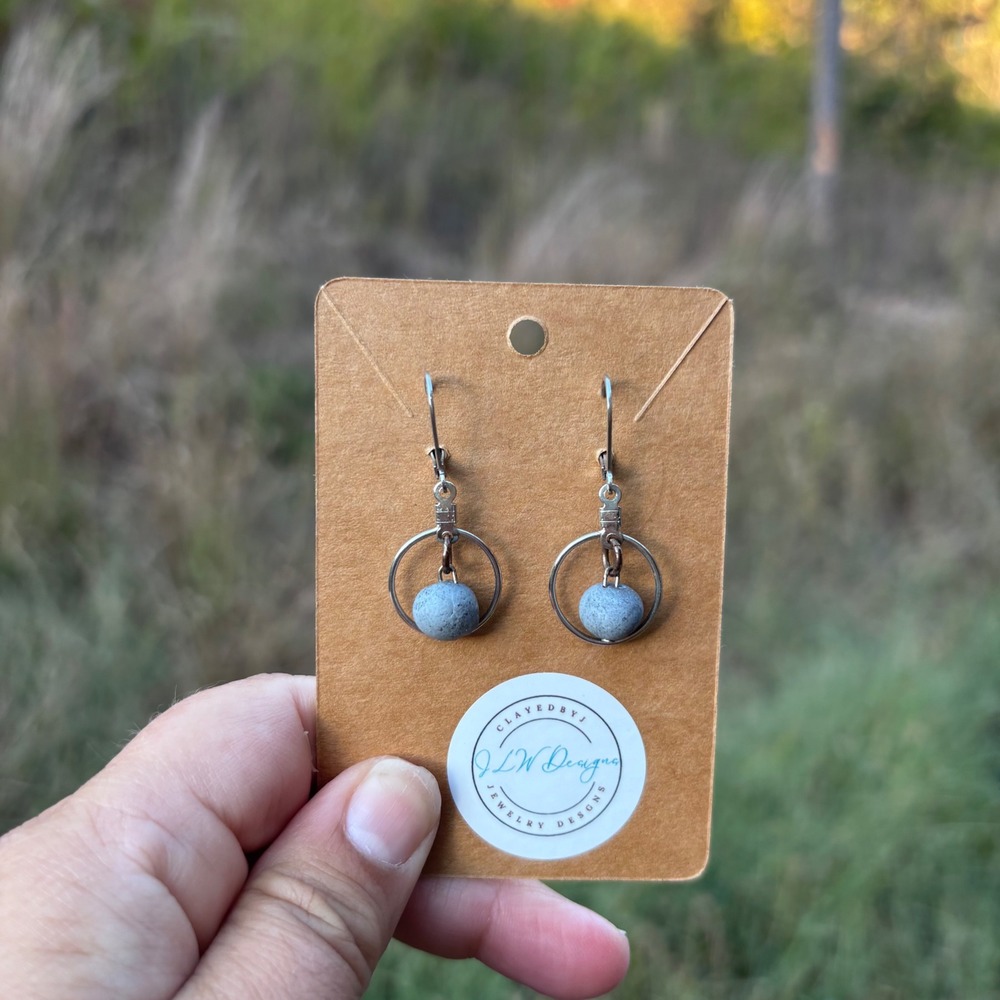 Handmade‎  Gray Stone Circle Drop Earrings Handmade Jewelry For Women